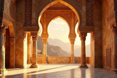 Intricate arabesque latticework in warm desert tones, tile, design, pattern