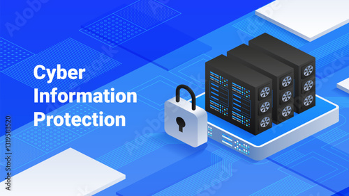 Cyber information protection Online security with robust data protection Safeguarding digital information with secure servers and padlock icon, ideal for articles on cybersecurity Vector illustration