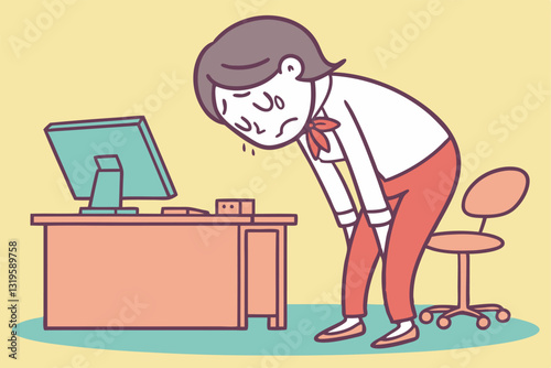 Vector illustration of a sad, depressed office worker character. Ideal for mental health, workplace stress, and burnout concepts. Flat cartoon style for relatable, impactful visuals.