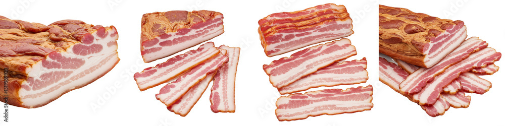 Delicious Smoked Bacon Slices - High-quality showcasing various cuts of smoked bacon, perfect for culinary websites or food packaging