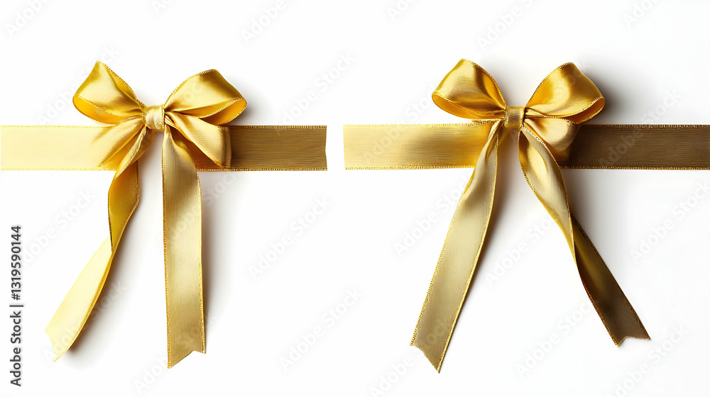 Golden Ribbons And Bows Isolated Against A White Backdrop Ideal For Festive Occasions Gifts And Celebrations Golden Ribbons And Bows Isolated Against A White Backdrop Ideal For Festive Occasions Gifts And Celebrations