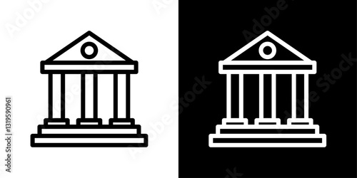 Courthouse icons in stroke line style in black and white colors