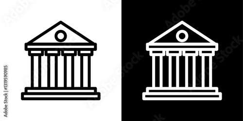 Courthouse icons in stroke line style in black and white colors