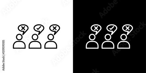 Public opinion icons in stroke line style in black and white colors