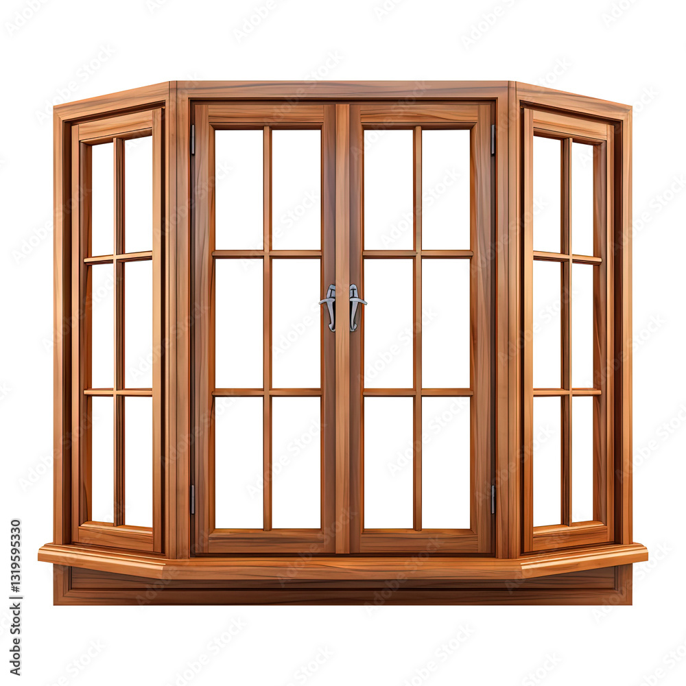 Elegant wooden bay window design isolated on transparent background Remove png, Clipping Path Elegant wooden bay window design isolated on transparent background Remove png, Clipping Path