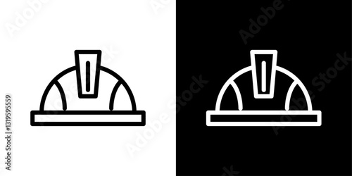 Safety helmet icons in stroke line style in black and white colors