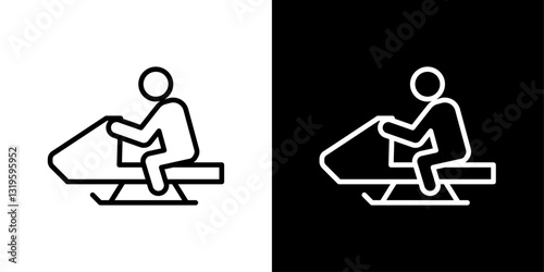 Snowmobile sport icons in stroke line style in black and white colors