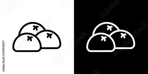 Steamed bread icons in stroke line style in black and white colors