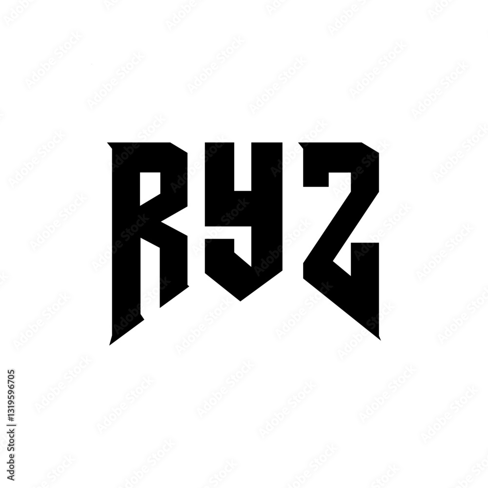 Obraz premium RYZ letter logo design for technology company. RYZ logo design black and white color combination. RYZ logo, RYZ vector, RYZ design, RYZ icon, RYZ alphabet. RYZ typography logo design.