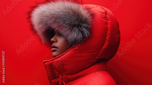 A vibrant red parka, its fur-lined hood billowing in the wind against a stark red backdrop, stood as a testament to the enduring allure of winter s embrace.