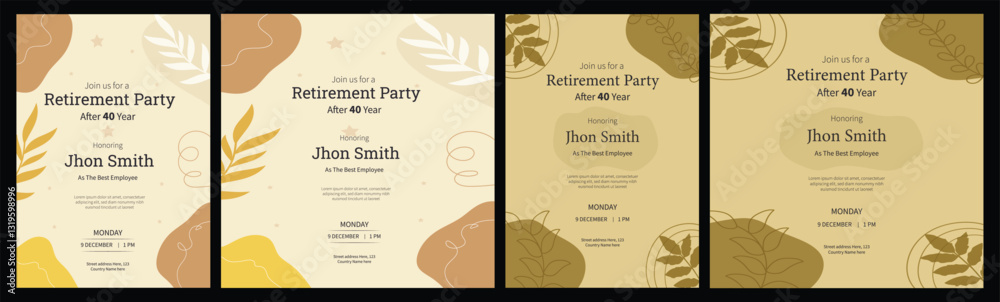 Obraz premium Traditional happy retirement flyer, a4, squire social media post design, old, elder citizens, congratulations, Retirement Party Invitation Layout with Gold Accents