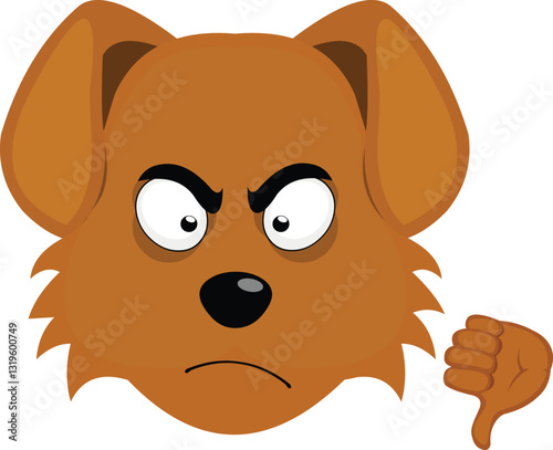vector illustration emoji character face dog cartoon, with thumb pointing down in concept of not approved or no like