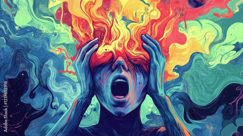 A vibrant illustration of emotional turmoil and inner conflict.