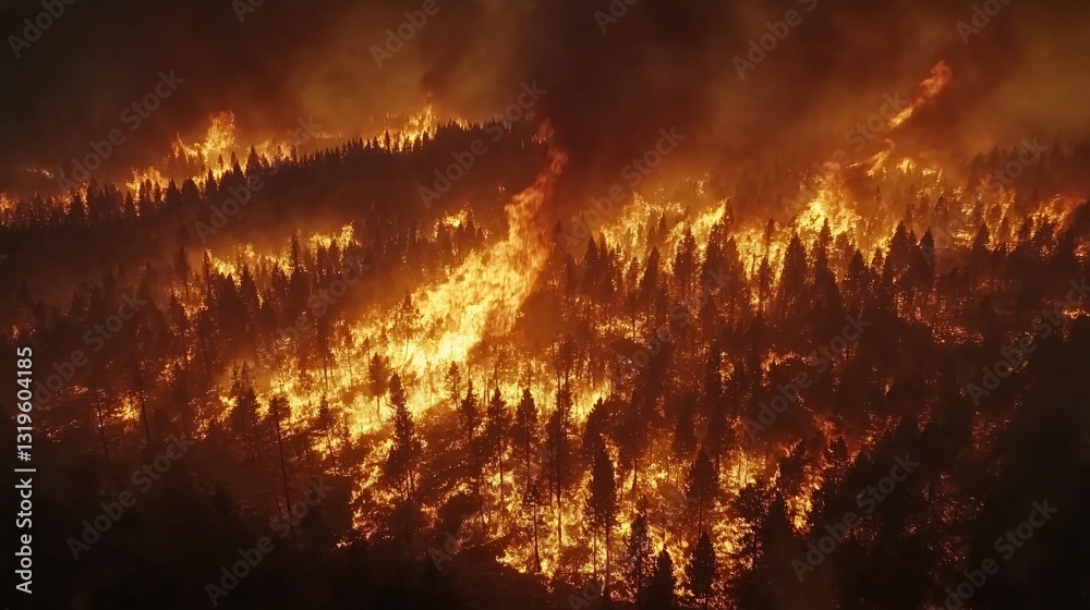 Wildfire engulfs forest california aerial view natural disaster destructive environment Wildfire engulfs forest california aerial view natural disaster destructive environment