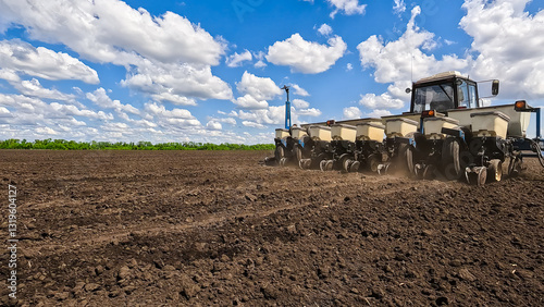 Φωτογραφία Row seed drill grain. Seed sowing device.