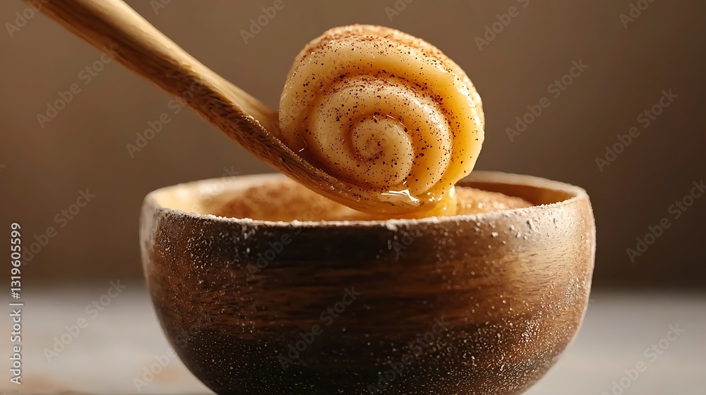Fototapeta premium Sweet Cinnamon Roll in Rustic Bowl