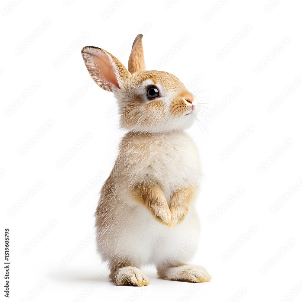 Obraz premium A beautiful rabbit standing isolated on a white background.