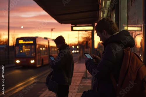 Busy morning at a bus stop