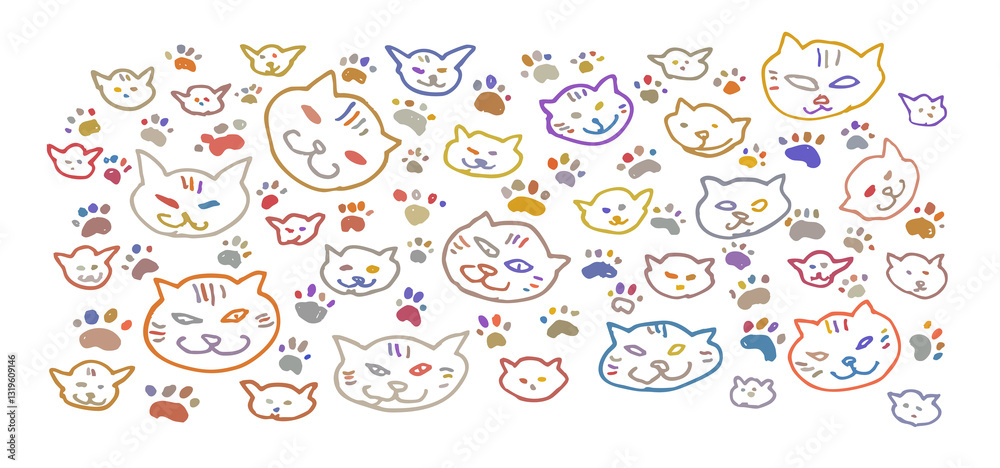 Fototapeta premium Cats paws pattern line symbol logo print stamp tattoo