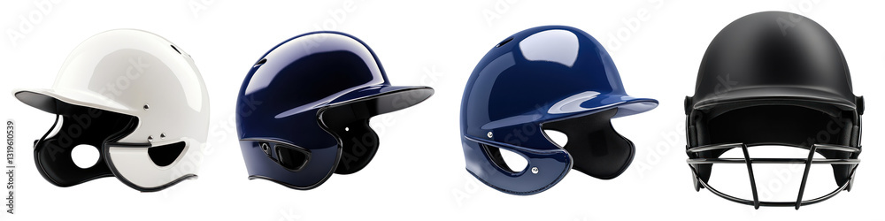 Batting helmet Isolated on transparent background, PNG, Set of Batting helmet Isolated on transparent background, PNG, Set of