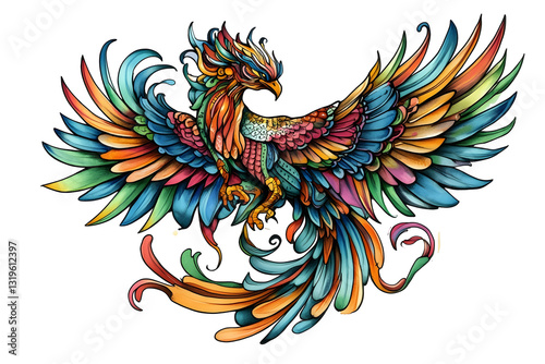 Traditional Japanese Phoenix Mythical Bird Intricate Tattoo Design