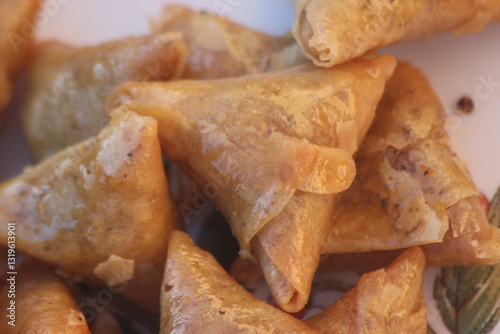 Briwat or Briouat Close Up, Traditional Moroccan Pastry photo