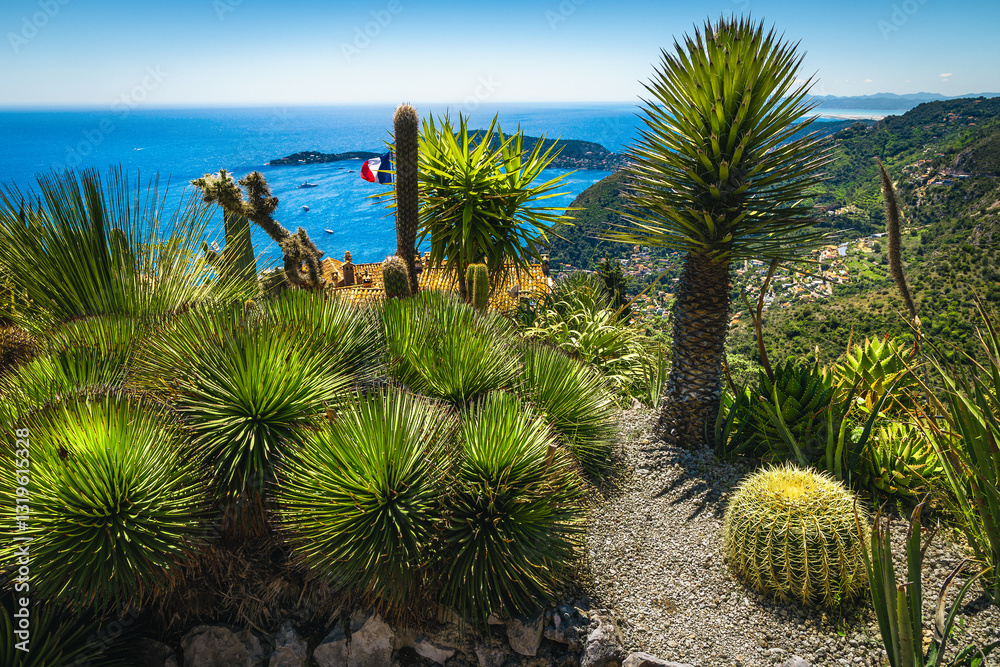 Admirable view with Mediterranean Sea from the ornamental garden, Eze