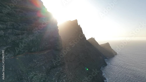 Explore the breathtaking aerial view of Tamadaba Natural Park in Gran Canaria, Canary Islands at sunset photo