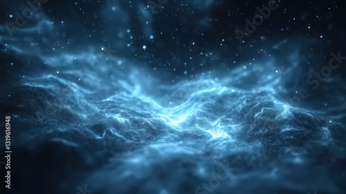 Abstract Blue Glowing Particle Landscape