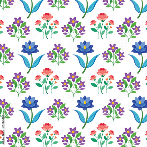 Floral Pattern Vector Illustration - Cartoon, Clipart & Line Art Design