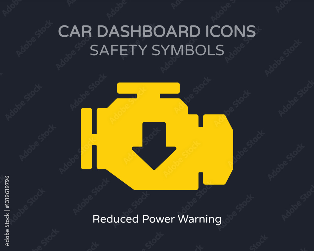 Obraz premium Reduced Power Safety Symbol Car Dashboard Icons - High Quality Vectorial Graphic