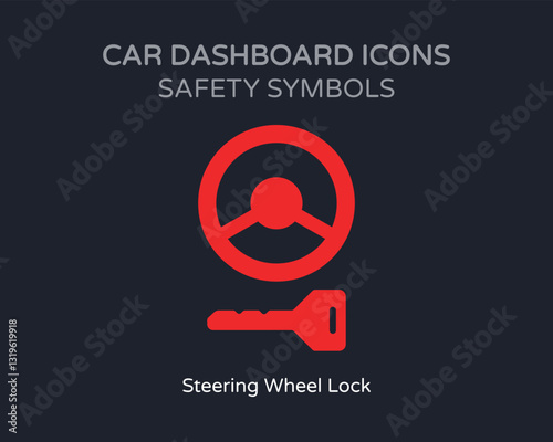 Steering Wheel Lock Safety Symbol Car Dashboard Icons - High Quality Vectorial Graphic