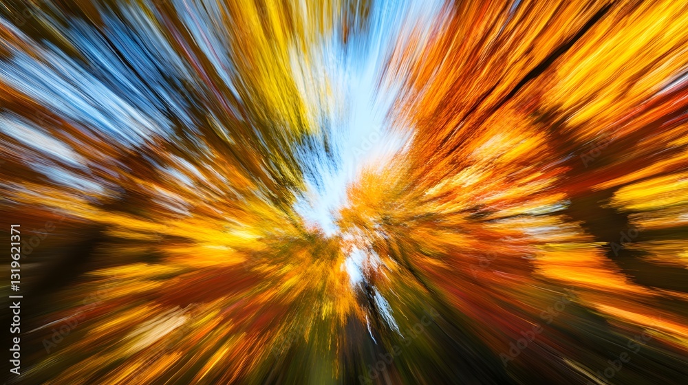 Zooming view of colorful trees through a bright blue sky Zooming view of colorful trees through a bright blue sky