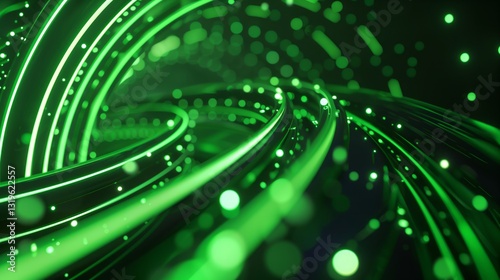 3D render abstract background with green glowing neon moving high speed curve and circle and bokeh lights