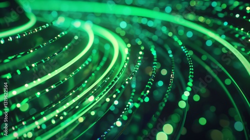 3D render abstract background with green glowing neon moving high speed curve and circle and bokeh lights