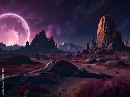 Alien Planet Landscape - Sci-Fi Extraterrestrial Environment with Surreal Colors