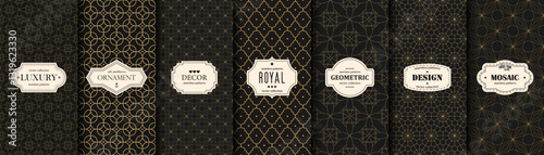 Collection of seamless decorative luxury geometric patterns. Repeatable ornamental elegant royal backgrounds. Symmetry endless vintage prints