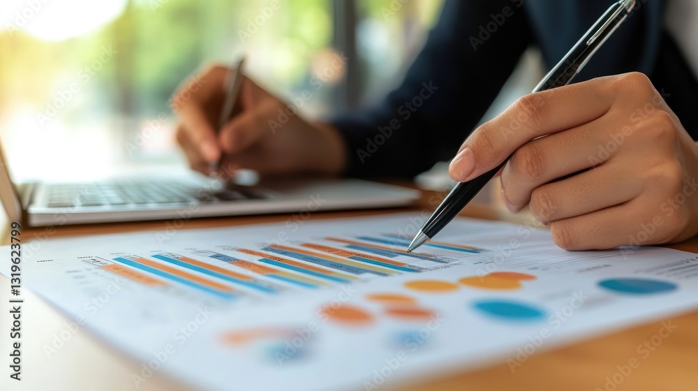 Analyzing Business Data, Close-up of Hands Reviewing Charts and Graphs Analyzing Business Data, Close-up of Hands Reviewing Charts and Graphs