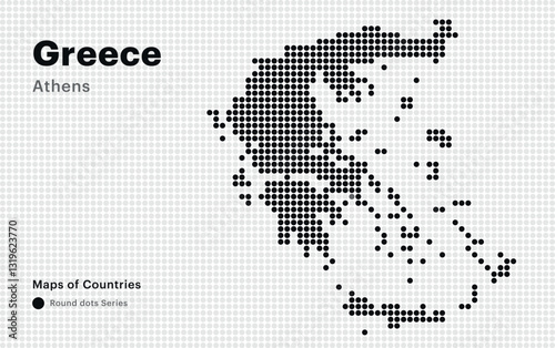Creative Dotted Map of Greece with capital Athens. Round dots	