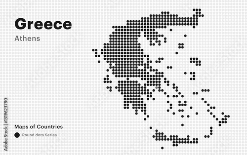 Creative Dotted Map of Greece with capital Athens. Round dots	