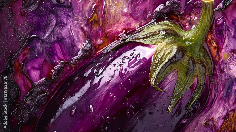 Obraz premium Close-up of a vibrant, fresh eggplant.