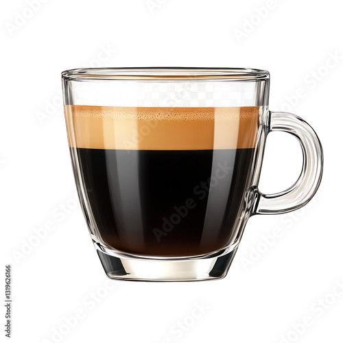 A cup of black coffee with a smooth crema layer, isolated on a transparent background.
