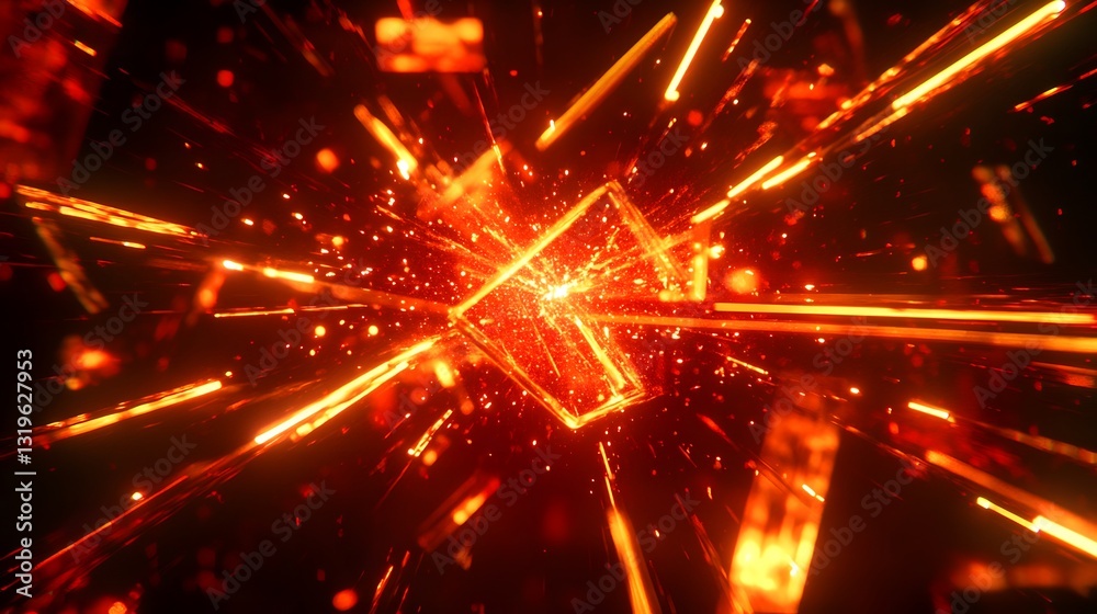 Fototapeta premium A fiery explosion of light radiating from a central square object