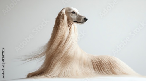 Elegant dog with flowing long hair posing gracefully.
