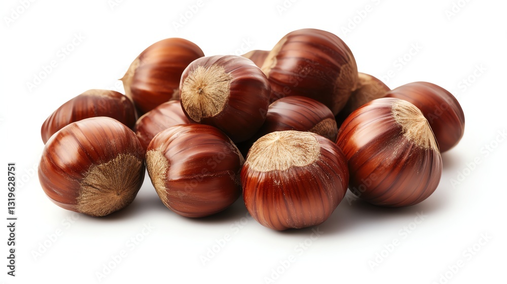 Fresh chestnuts piled on a white background. Fresh chestnuts piled on a white background.