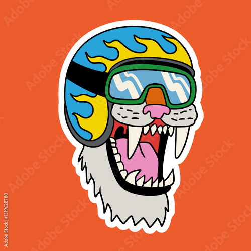 Sabertooth Tiger Biker Vector Illustration