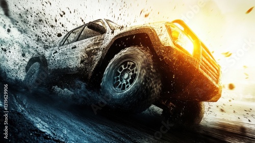 Wallpaper Mural Dynamic Off-Road Adventure with Powerful Vehicle in Motion Torontodigital.ca
