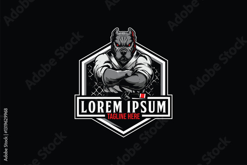 Pitbull brazilian jiu jitsu athlete cartoon character vector image badge mascot logo design template