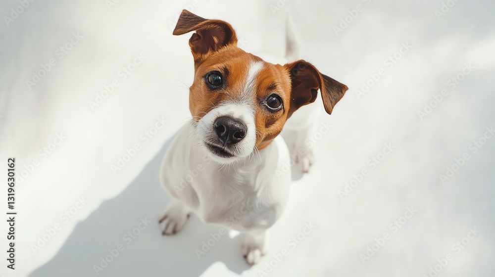 Playful puppy with expressive eyes looking up. Playful puppy with expressive eyes looking up.