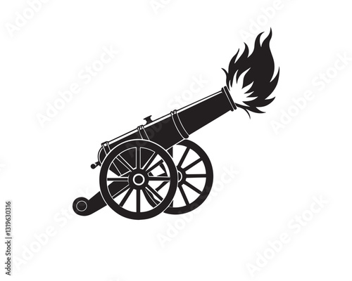 Old cannon firing, Vector Illustration Gatling Gun Art.
